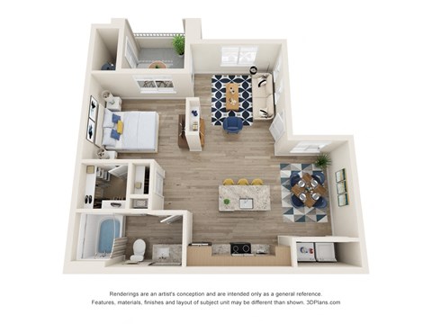 Floor plan for studio, 1 bath, 738 sqft